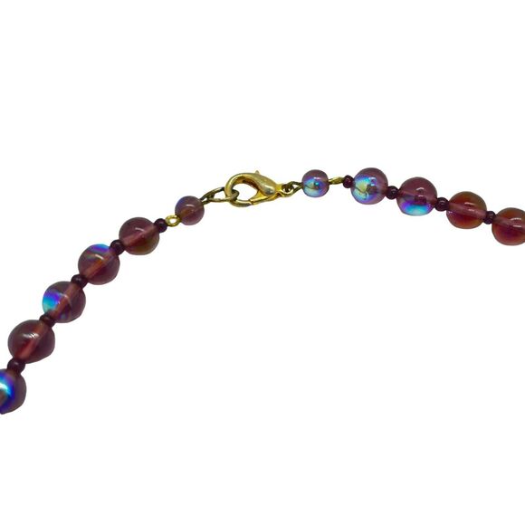 Aurora Borealis Necklace Womens Purple Glass Gold Tone Clasp Gorgeous 8 mm - Picture 3 of 10